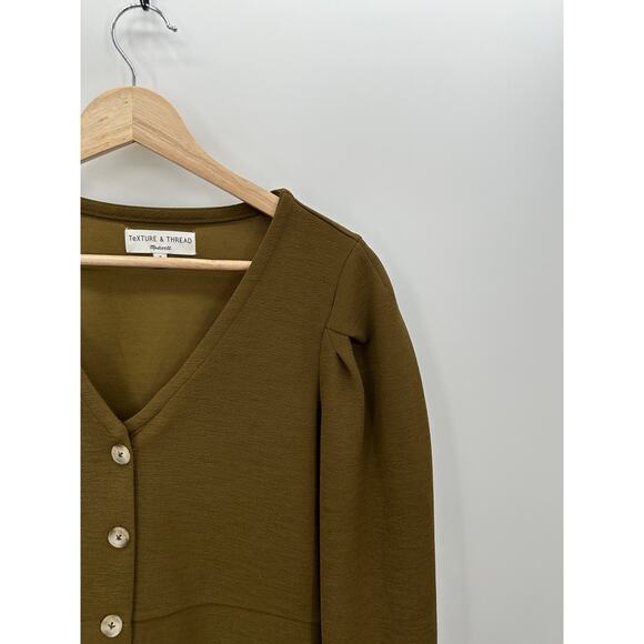 Madewell Texture & Thread Olive Green‎ Crepe Balloon Sleeve Dress Women Small - Picture 5 of 9